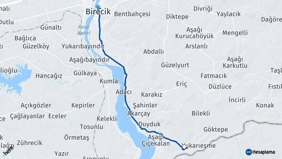Şanlıurfa Birecik Aşağıeşme Birecik Arası Kaç Km - Yol Haritası