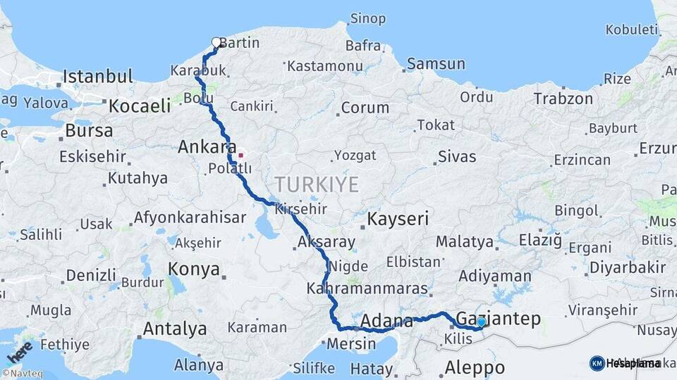 Şanlıurfa Birecik Bartın Arası Kaç Km - Yol Haritası
