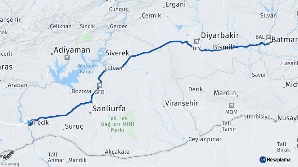 Şanlıurfa Birecik Batman Arası Kaç Km - Yol Haritası