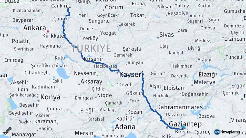 Şanlıurfa Birecik Çankırı Arası Kaç Km - Yol Haritası