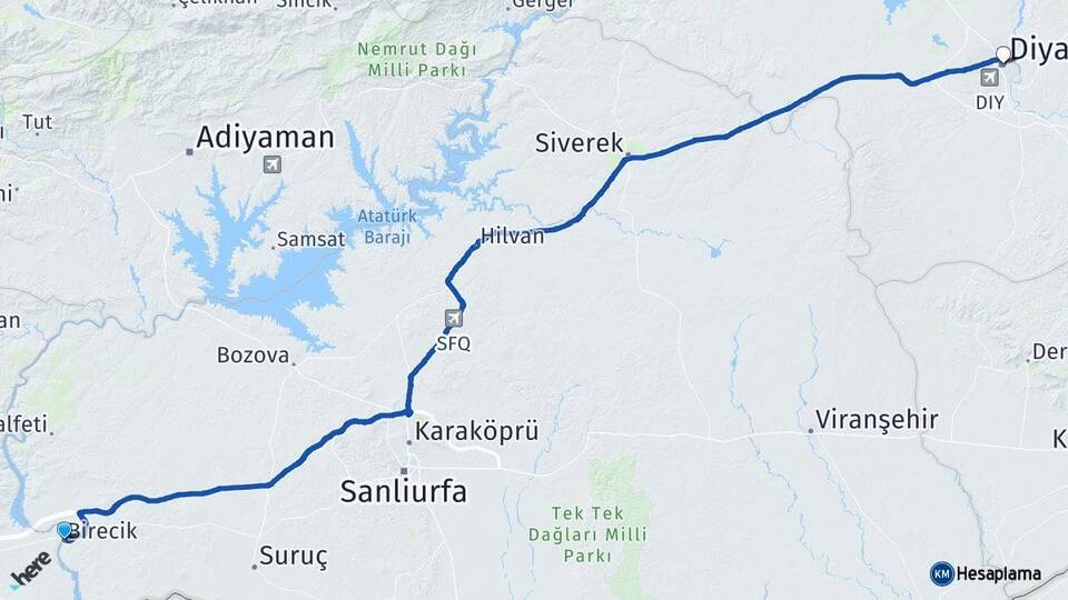 Şanlıurfa Birecik Diyarbakır Arası Kaç Km - Yol Haritası