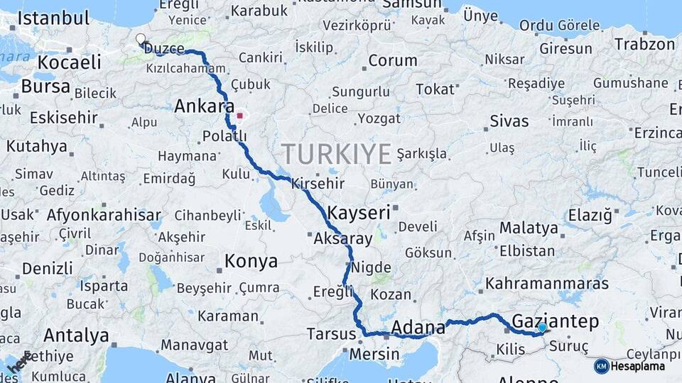 Şanlıurfa Birecik Düzce Arası Kaç Km - Yol Haritası
