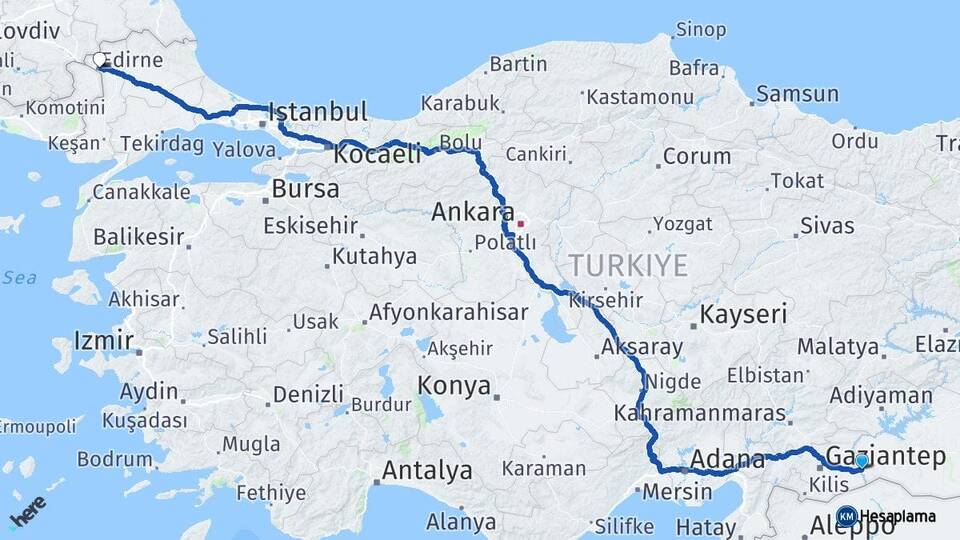 Şanlıurfa Birecik Edirne Arası Kaç Km - Yol Haritası