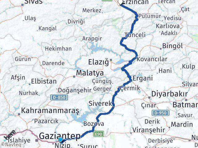 Şanlıurfa Birecik Erzincan Arası Kaç Km - Yol Haritası