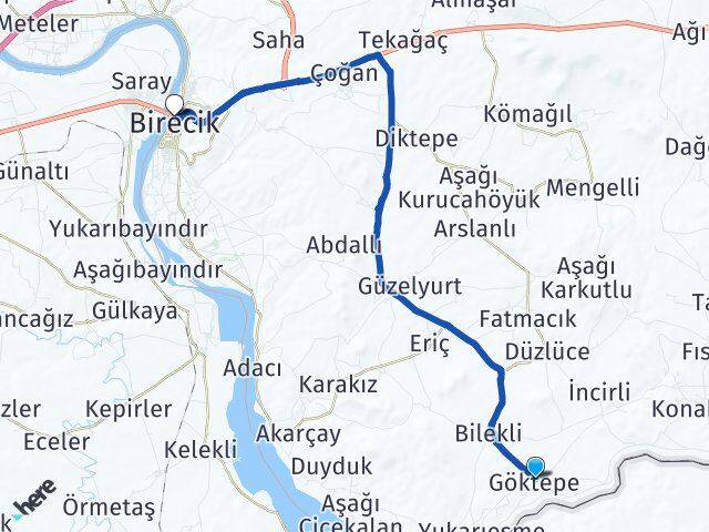 Göktepe Birecik Arası Kaç Km - Yol Tarifi