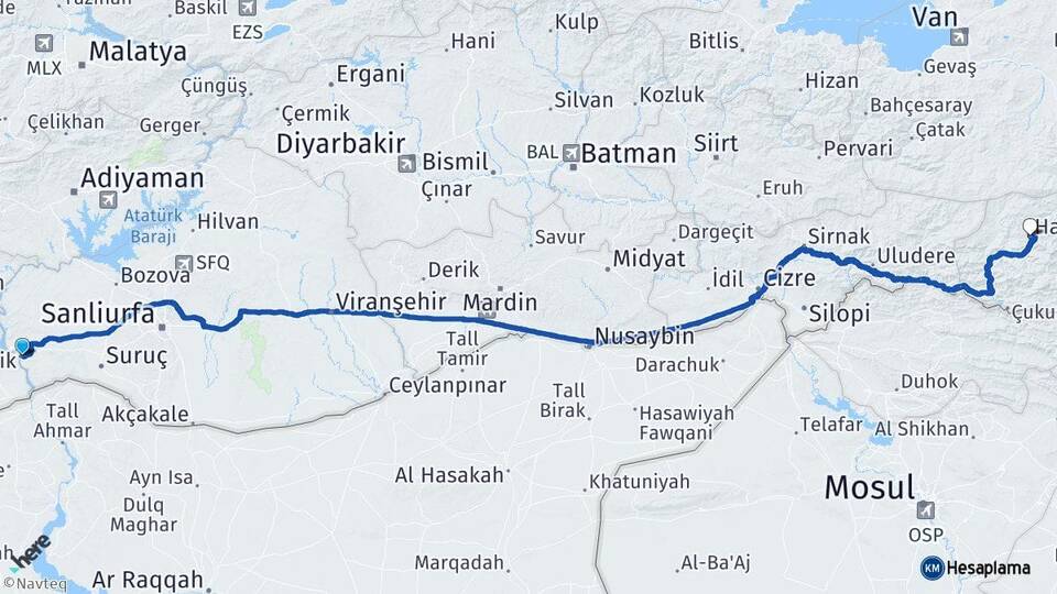 Şanlıurfa Birecik Hakkari Arası Kaç Km - Yol Haritası