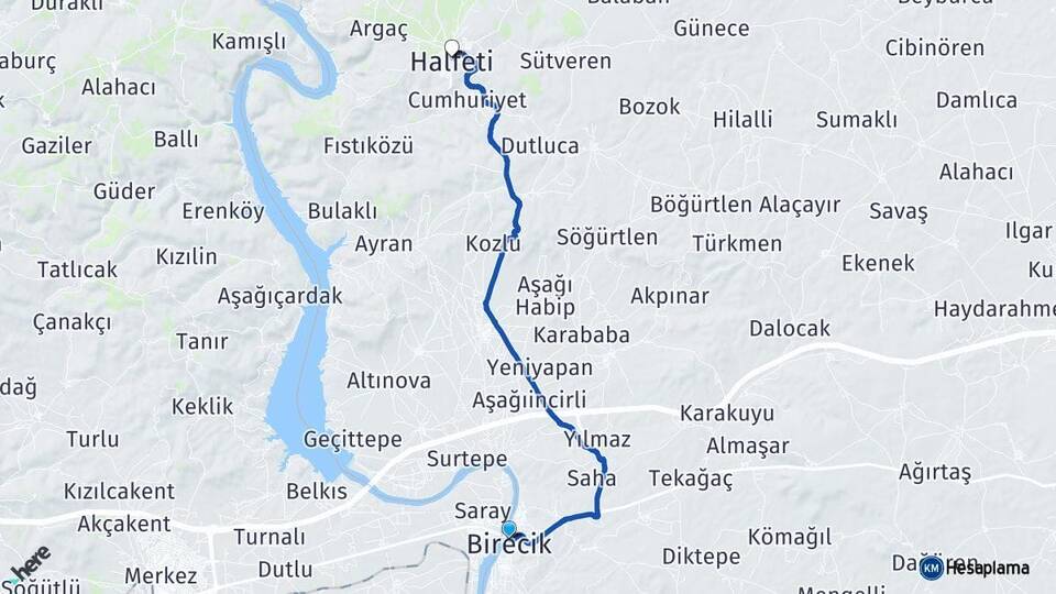 Şanlıurfa Birecik Halfeti Arası Kaç Km - Yol Haritası