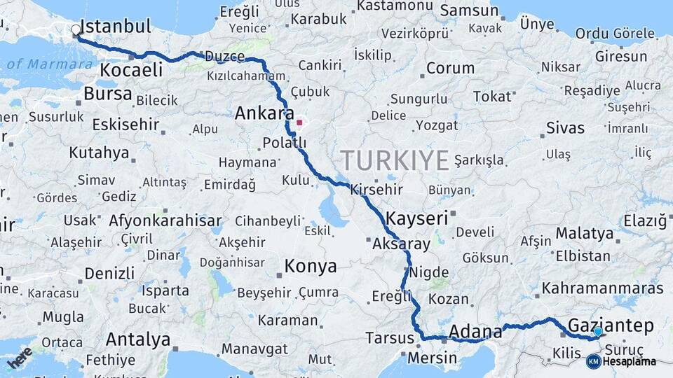 Şanlıurfa Birecik İstanbul Arası Kaç Km - Yol Haritası