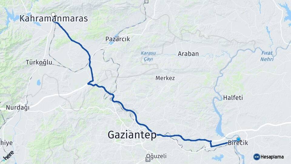 Şanlıurfa Birecik Kahramanmaraş Arası Kaç Km - Yol Haritası