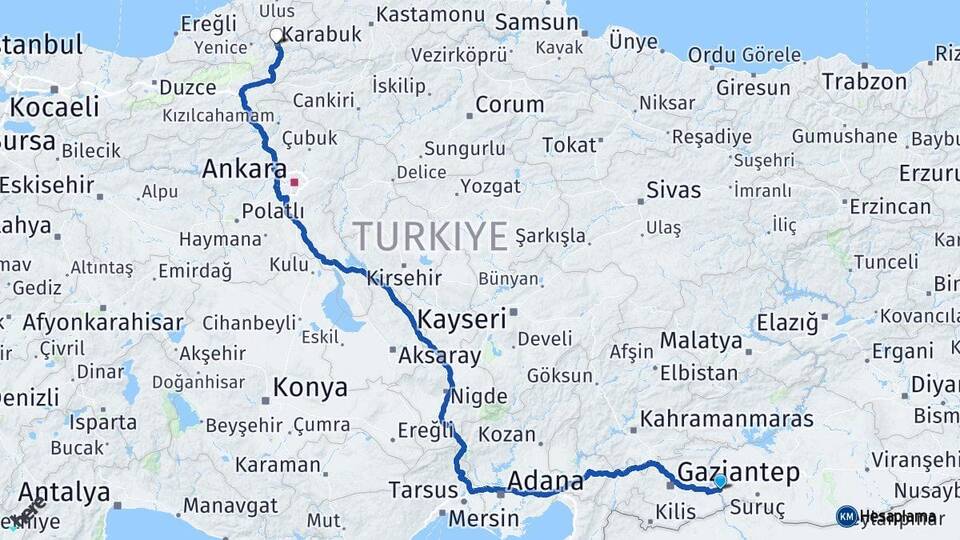 Şanlıurfa Birecik Karabük Arası Kaç Km - Yol Haritası