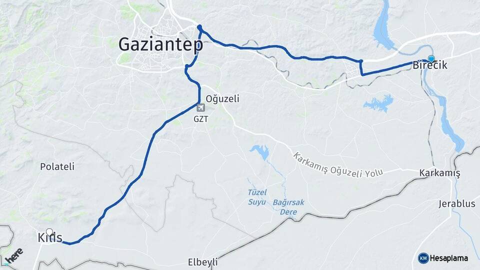Şanlıurfa Birecik Kilis Arası Kaç Km - Yol Haritası