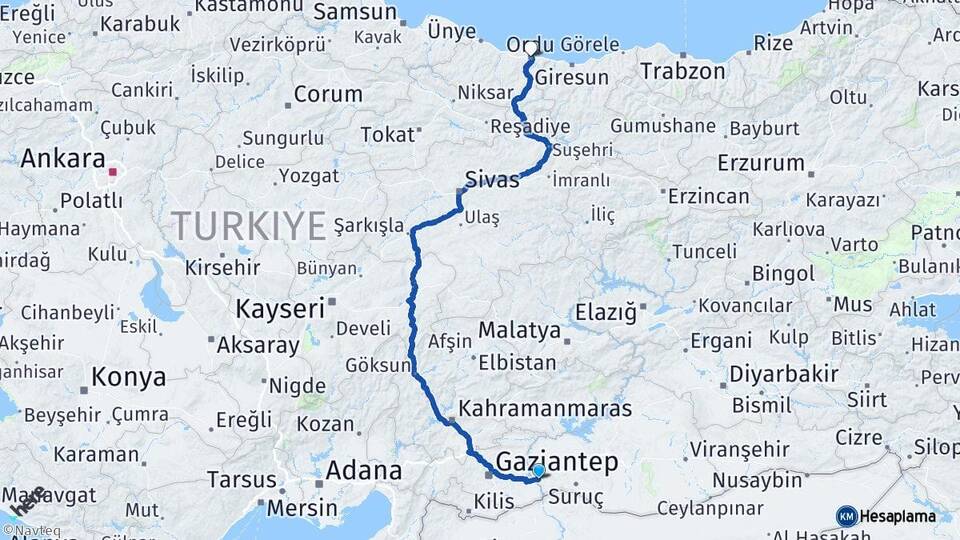 Şanlıurfa Birecik Ordu Arası Kaç Km - Yol Haritası