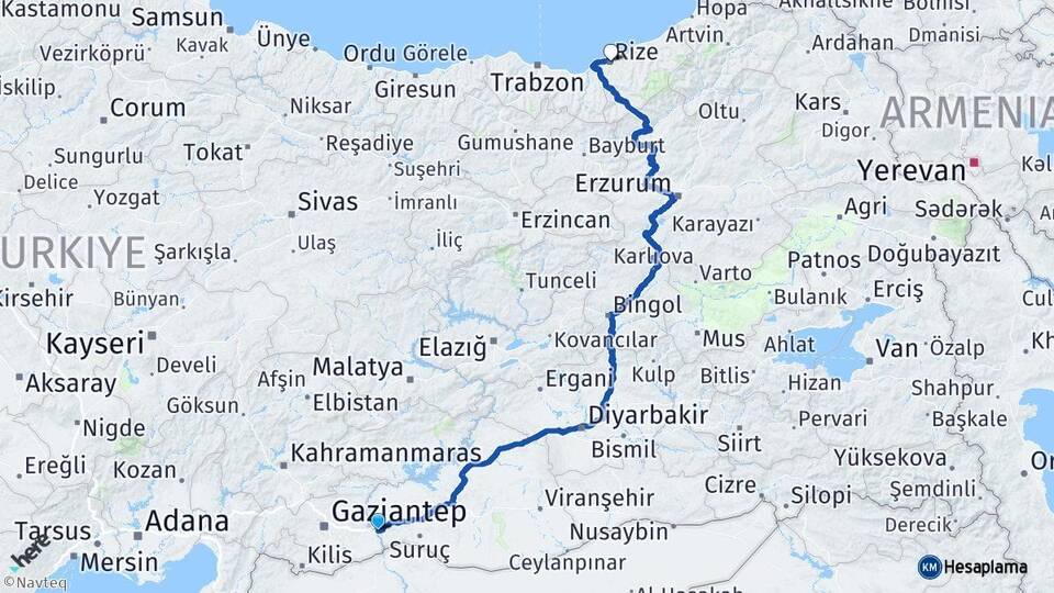 Şanlıurfa Birecik Rize Arası Kaç Km - Yol Haritası