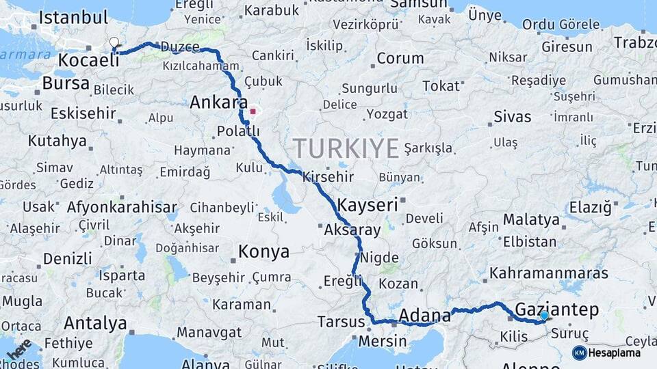 Şanlıurfa Birecik Sakarya Arası Kaç Km - Yol Haritası