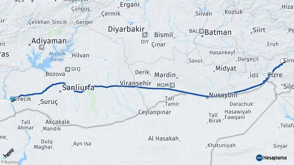 Şanlıurfa Birecik Şırnak Arası Kaç Km - Yol Haritası