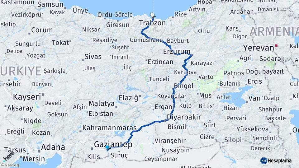 Şanlıurfa Birecik Trabzon Arası Kaç Km - Yol Haritası
