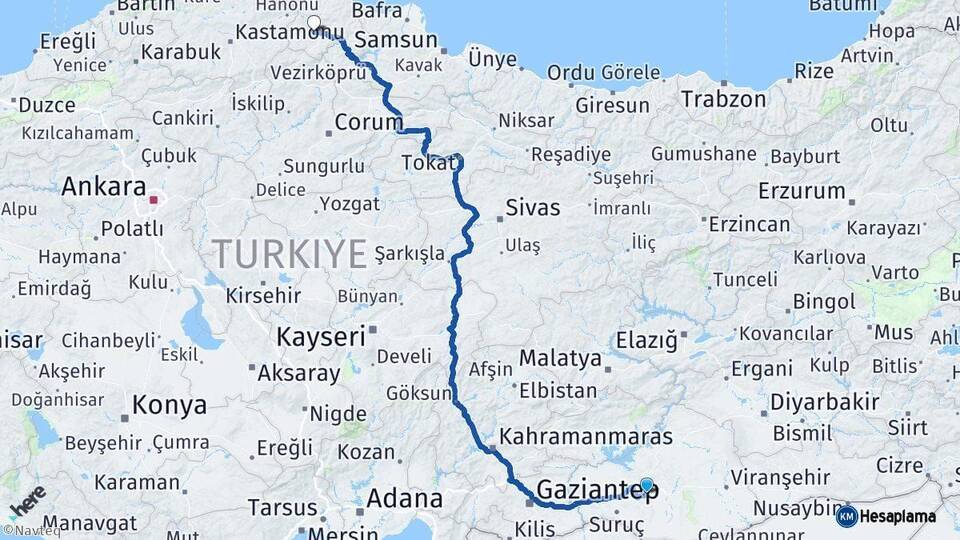 Şanlıurfa Boyabat Sinop Arası Kaç Km - Yol Haritası