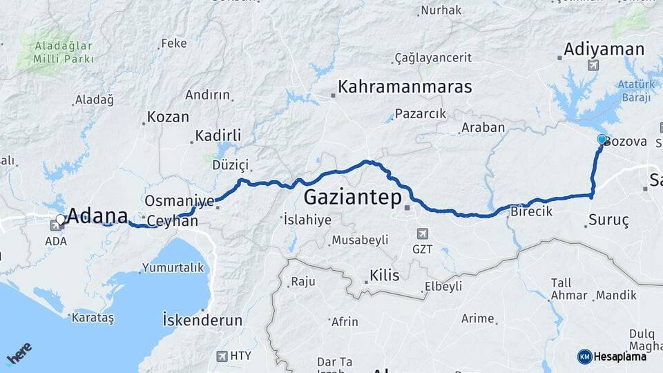 Şanlıurfa Bozova Adana Arası Kaç Km - Yol Haritası
