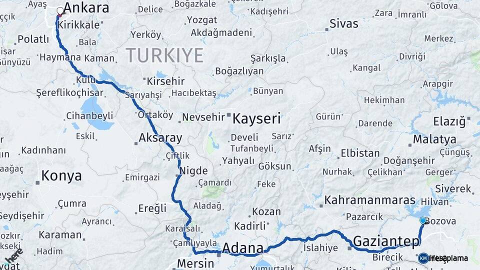 Şanlıurfa Bozova Ankara Arası Kaç Km - Yol Haritası