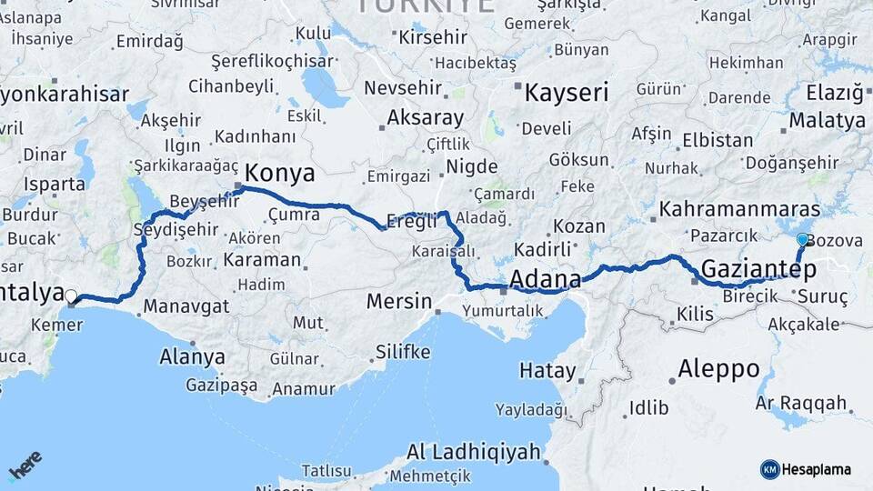 Şanlıurfa Bozova Antalya Arası Kaç Km - Yol Haritası