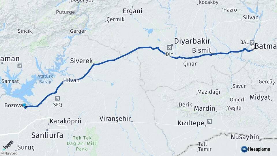 Şanlıurfa Bozova Batman Arası Kaç Km - Yol Haritası