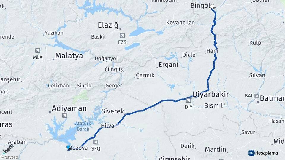 Şanlıurfa Bozova Bingöl Arası Kaç Km - Yol Haritası
