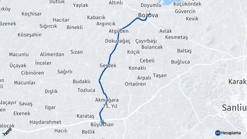 Büyükhan Bozova Arası Kaç Km - Yol Tarifi