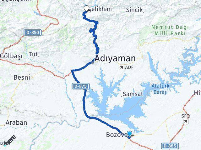 Şanlıurfa Bozova Çelikhan Adıyaman Arası Kaç Km - Yol Haritası