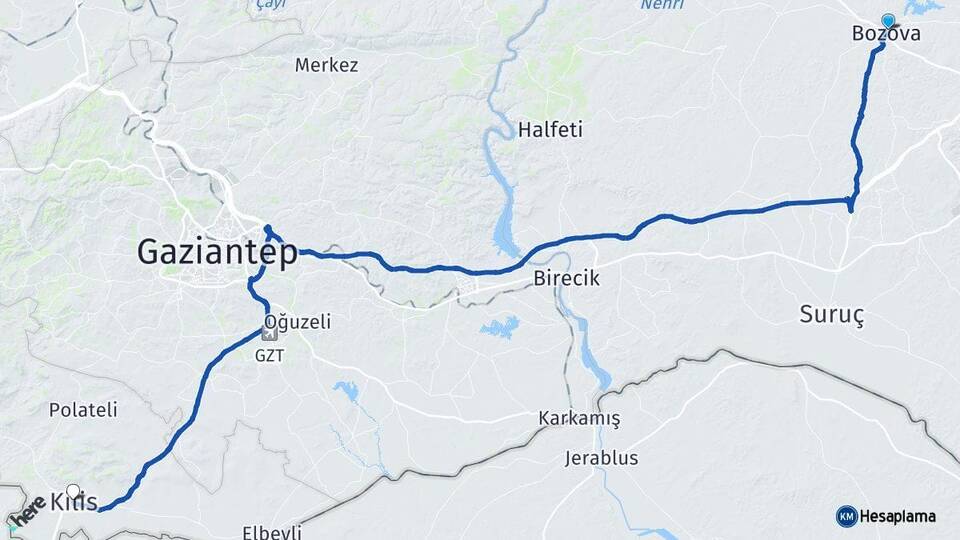Şanlıurfa Bozova Kilis Arası Kaç Km - Yol Haritası