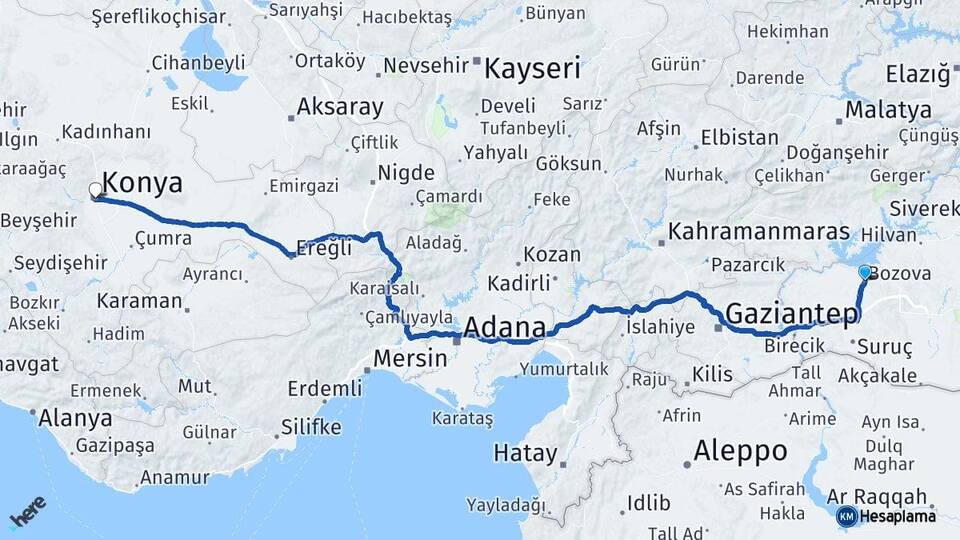 Şanlıurfa Bozova Konya Arası Kaç Km - Yol Haritası