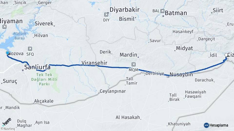 Şanlıurfa Bozova Kuyulu Adıyaman Arası Kaç Km - Yol Haritası