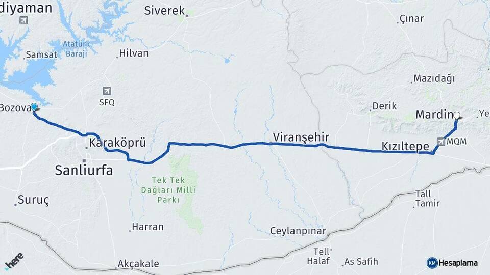Şanlıurfa Bozova Mardin Arası Kaç Km - Yol Haritası