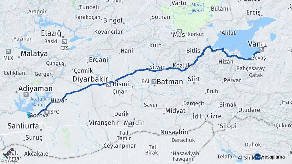 Şanlıurfa Bozova Van Arası Kaç Km - Yol Haritası