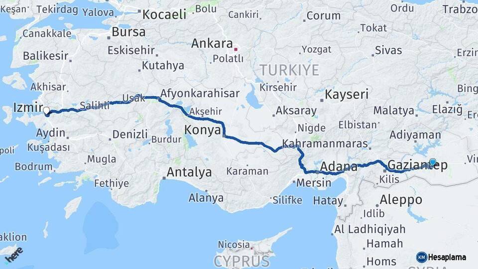 Şanlıurfa Buca İzmir Arası Kaç Km - Yol Haritası