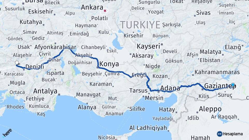 Şanlıurfa Buharkent Aydın Arası Kaç Km - Yol Haritası