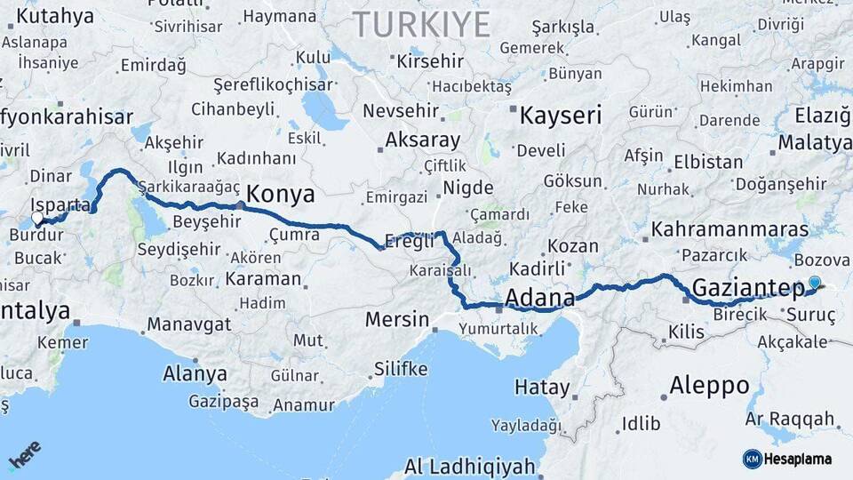 Şanlıurfa Burdur Arası Kaç Km - Yol Haritası
