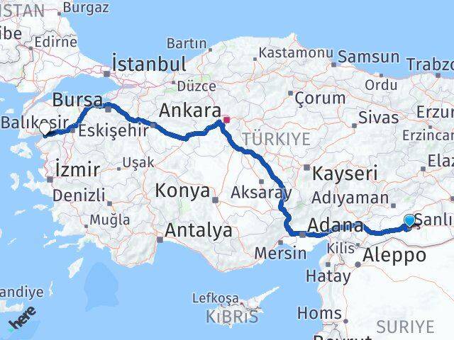 Şanlıurfa Burhaniye Balıkesir Arası Kaç Km - Yol Haritası