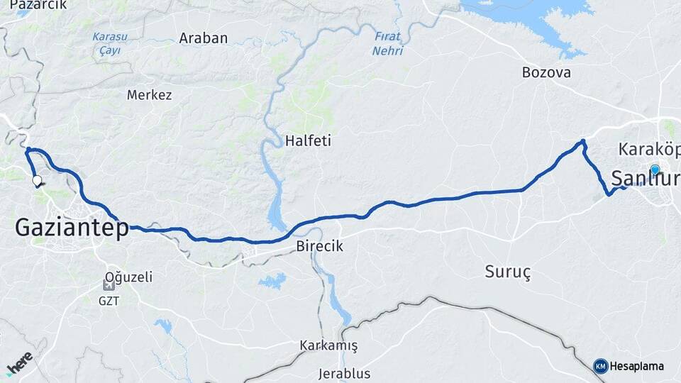 Şanlıurfa Büyükpınar Şehitkamil Gaziantep Arası Kaç Km - Yol Haritası