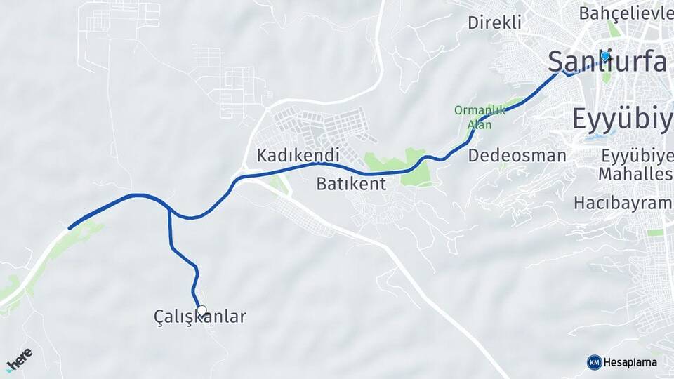 Şanlıurfa Çalışkanlar Eyyübiye Arası Kaç Km - Yol Haritası