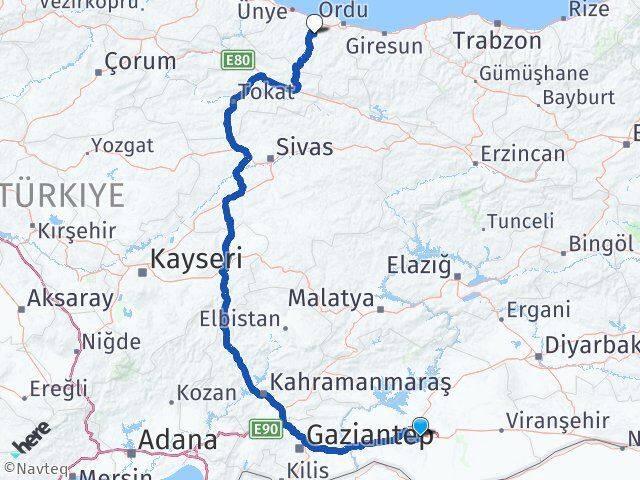 Şanlıurfa Çamaş Ordu Arası Kaç Km - Yol Haritası