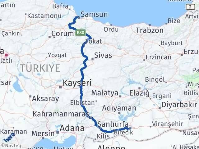 Şanlıurfa Canik Samsun Arası Kaç Km - Yol Haritası