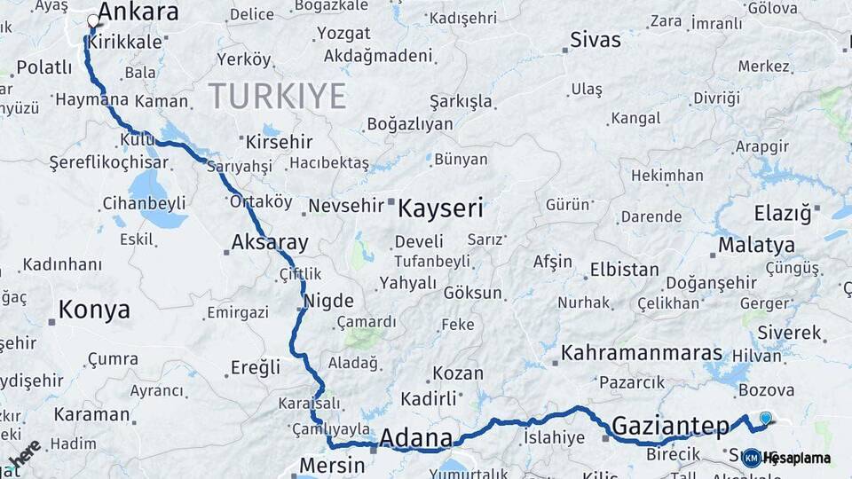 Şanlıurfa Çankaya Ankara Arası Kaç Km - Yol Haritası
