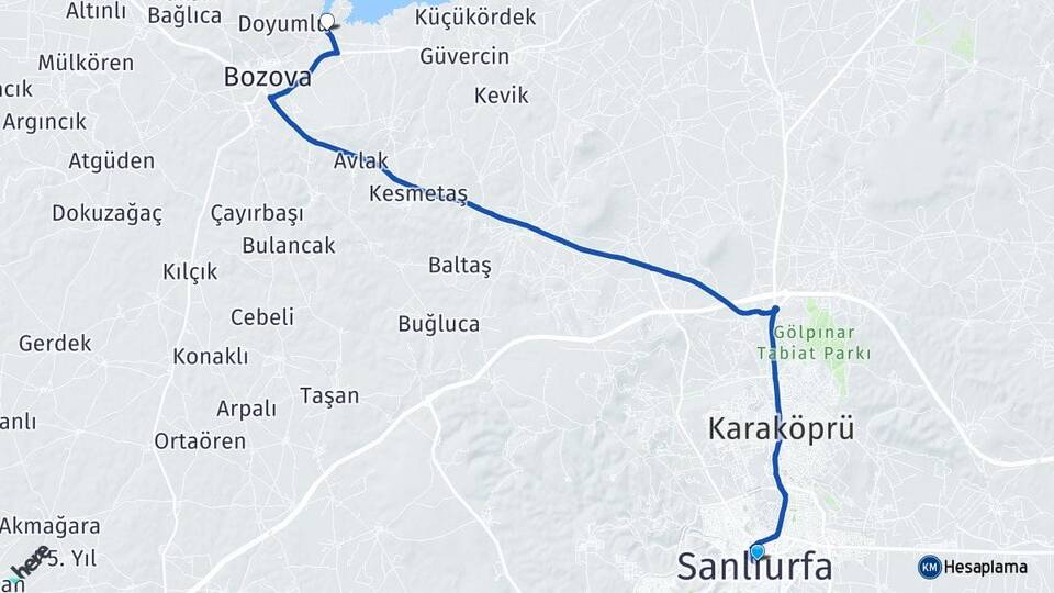 Şanlıurfa Çatak Bozova Arası Kaç Km - Yol Haritası