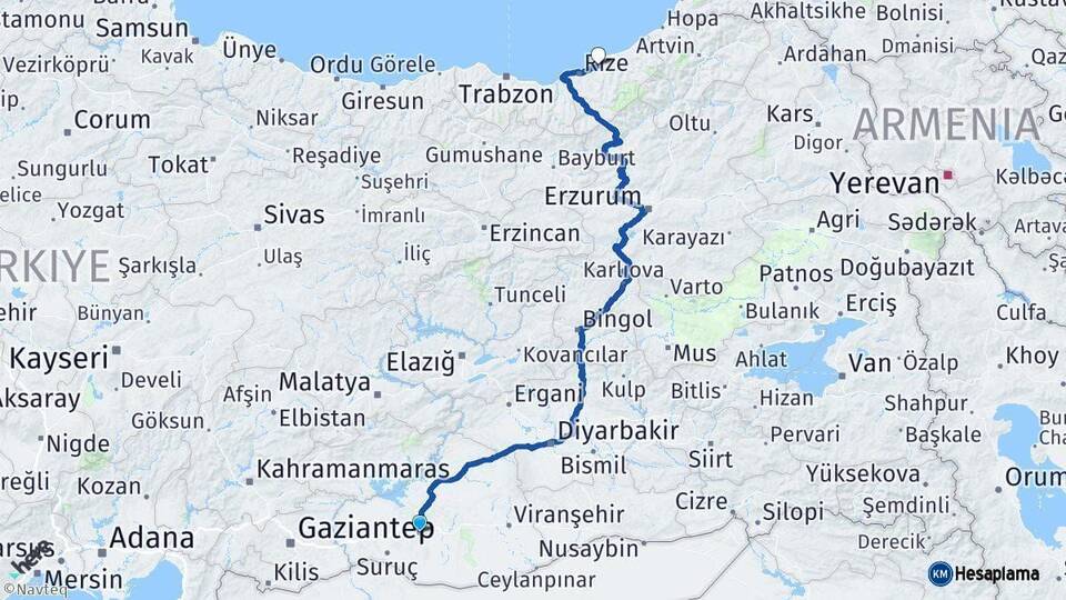 Şanlıurfa Çayeli Rize Arası Kaç Km - Yol Haritası