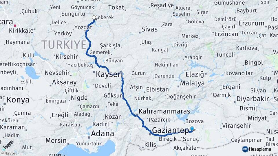 Şanlıurfa Çekerek Yozgat Arası Kaç Km - Yol Haritası