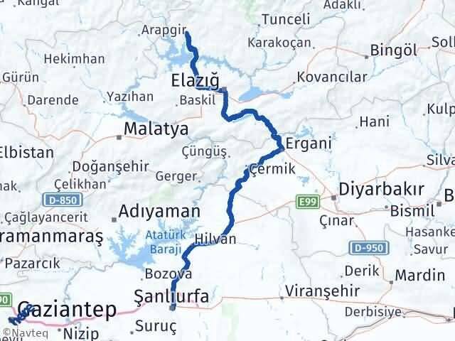 Şanlıurfa Çemişgezek Tunceli Arası Kaç Km - Yol Haritası