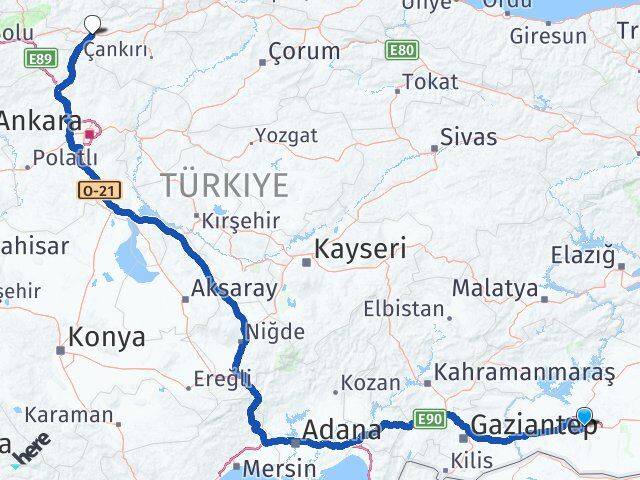 Şanlıurfa Çerkeş Çankırı Arası Kaç Km - Yol Haritası