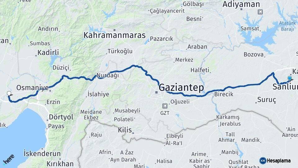 Şanlıurfa Ceyhan Adana Arası Kaç Km - Yol Haritası