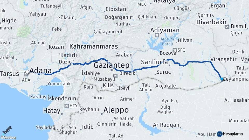Şanlıurfa Ceylanpınar Adana Arası Kaç Km - Yol Haritası