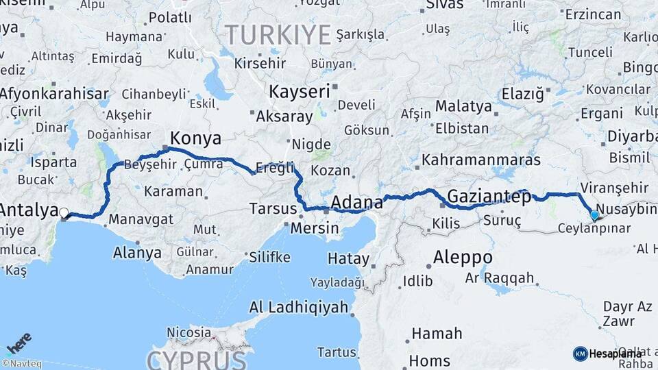 Şanlıurfa Ceylanpınar Antalya Arası Kaç Km - Yol Haritası